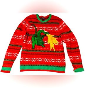 33 Degrees Ugly Christmas Sweater Fire Breathing Dragon Women’s EUC Sz XL Red